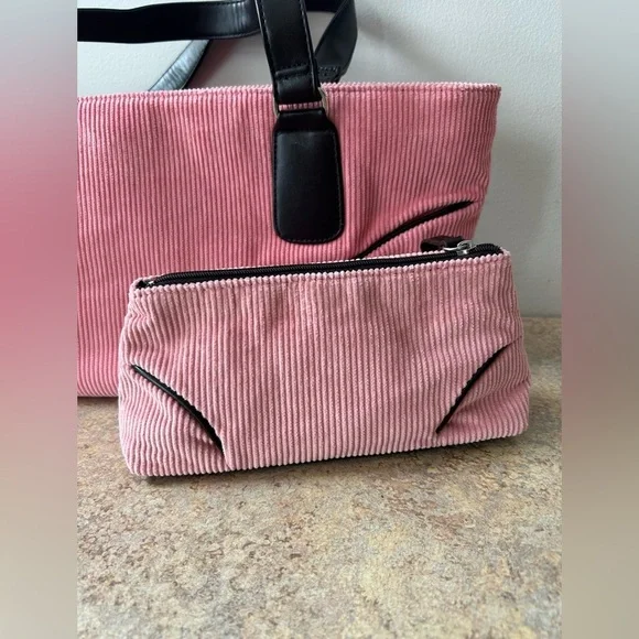 Estee Lauder Pink Corduroy NWOT Tote and Clutch Set - Picture 3 of 7